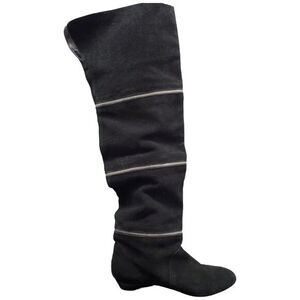 Black‎ Rooster Knee-High Boots Womens Size 10M Black Suede Leather Around Zipper